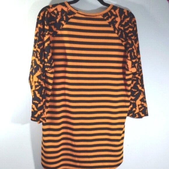 *HP* Halloween Tee 3/4 Sleeves Bats Stripes Orange Black Large - Picture 6 of 7